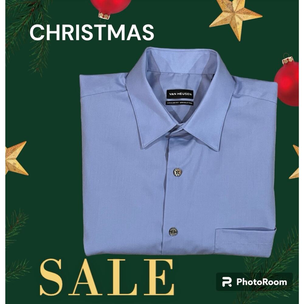 Van Heusen Men's Dress Shirt Regular Fit Wrinkle Free Solid Size Large